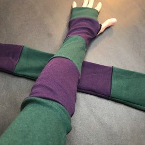 Long Striped Gloves Purple Hand Warmers Black Armwarmers Patchwork Arm Sleeves